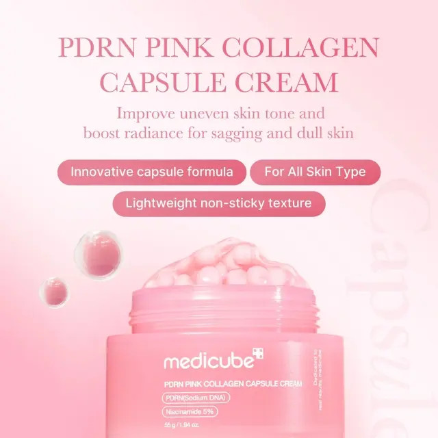 کرم کپسولی صورتی PDRN کلاژن مدیکیوب مدل Pink Collagen Capsule Cream حجم 55 گرم