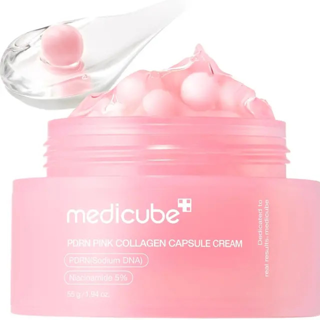 کرم کپسولی صورتی PDRN کلاژن مدیکیوب مدل Pink Collagen Capsule Cream حجم 55 گرم