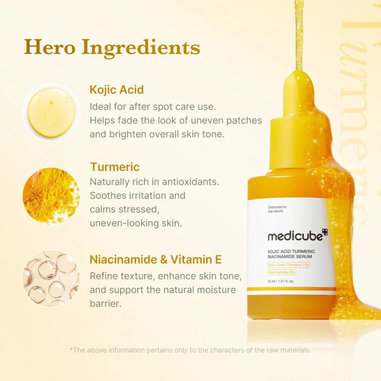 سرم روشنکننده و ضد لک مدیکیوب مدل Kojic Acid Turmeric مناسب انواع پوست حجم ۳۰ میل